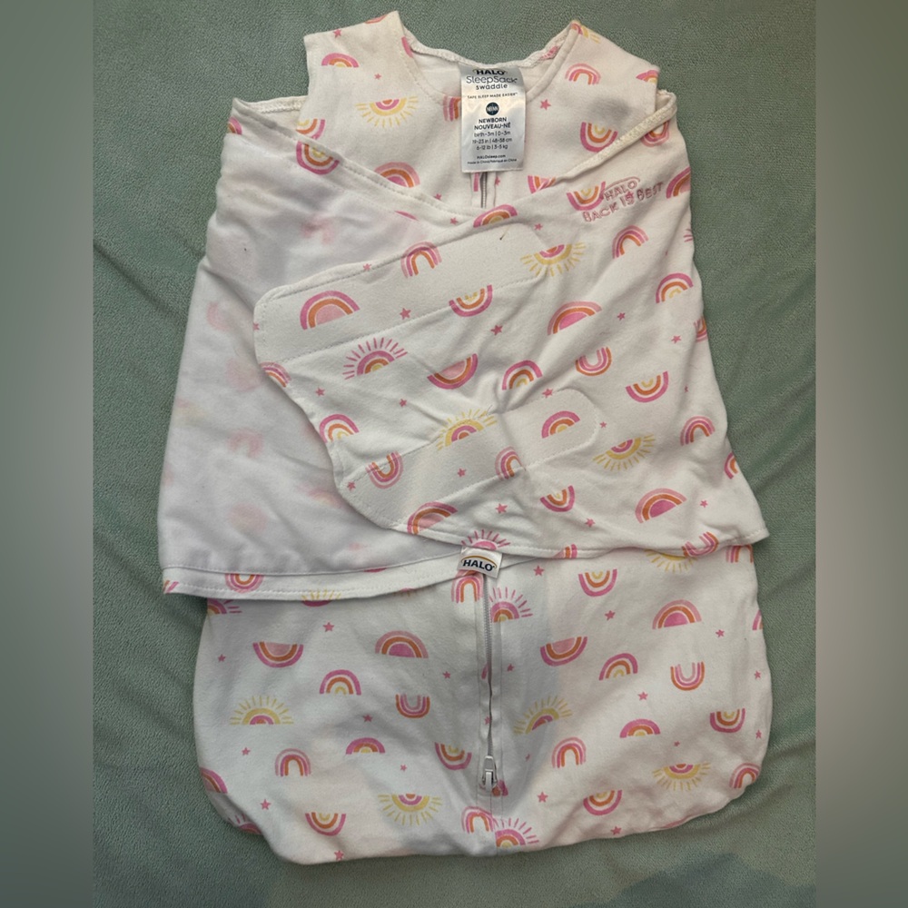 Halo sleep sack Swaddle with Pink and Yellow Rainbows